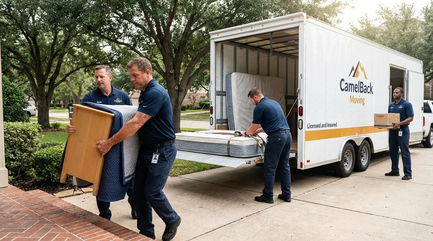 Crew loading residential truck for cross-state move from Altamont, IL