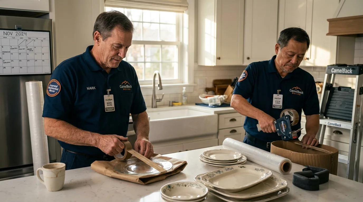 Professional crew packing kitchen dishware in Altamont, IL